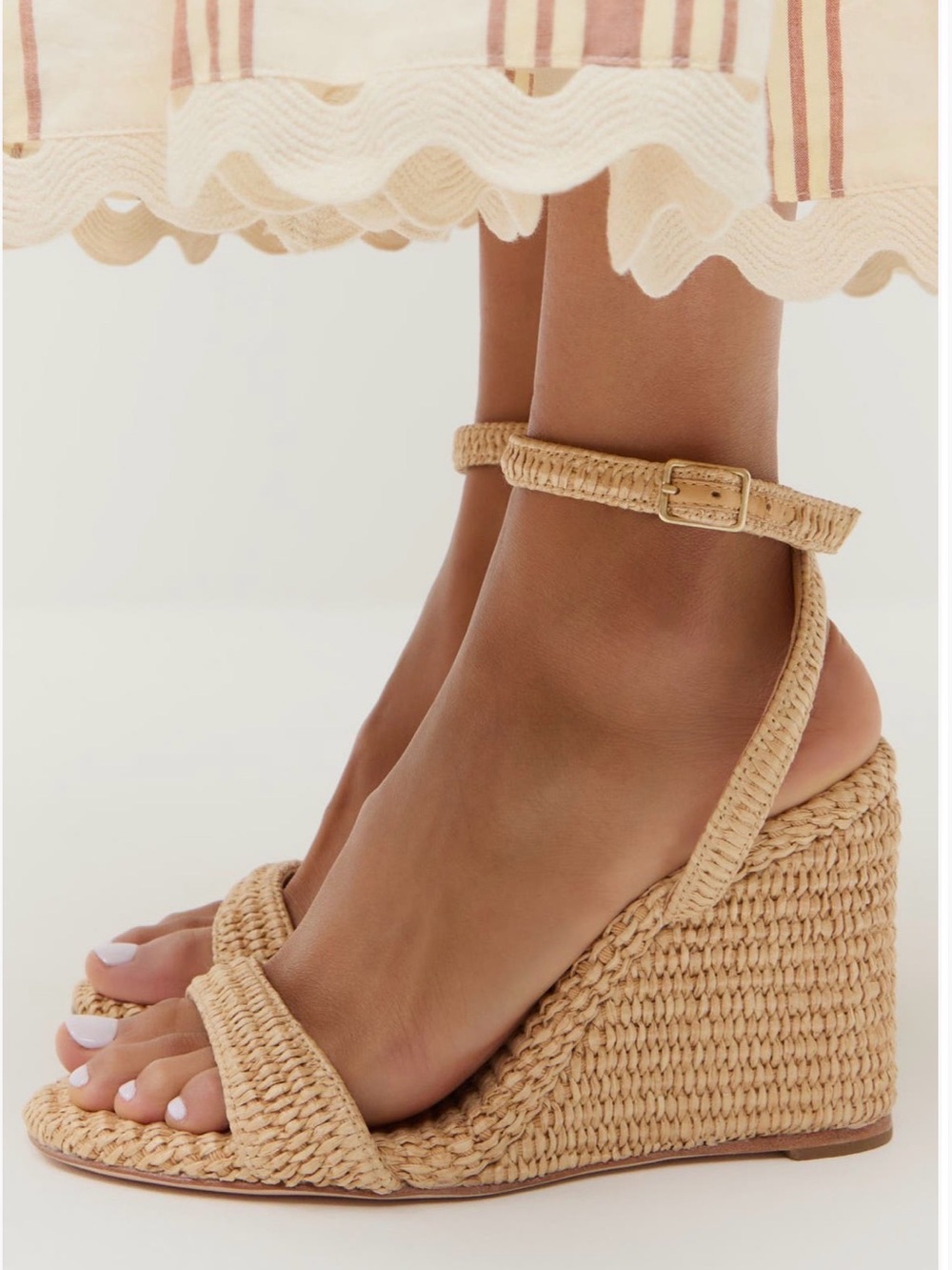 Loeffler Randall Gavi Raffia Natural Woven Ankle-Strap Wedge Sandals